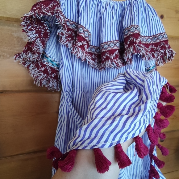 Charlie O. 💜 Kinnucan's Striped Maxi Dress Semi Wrap Boho Tassels Fringe Medium - Picture 12 of 12